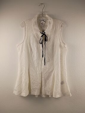 5twelve NWT $98 Ivory Floral Lace Sleeveless Button Down Blouse Tie Neck XL